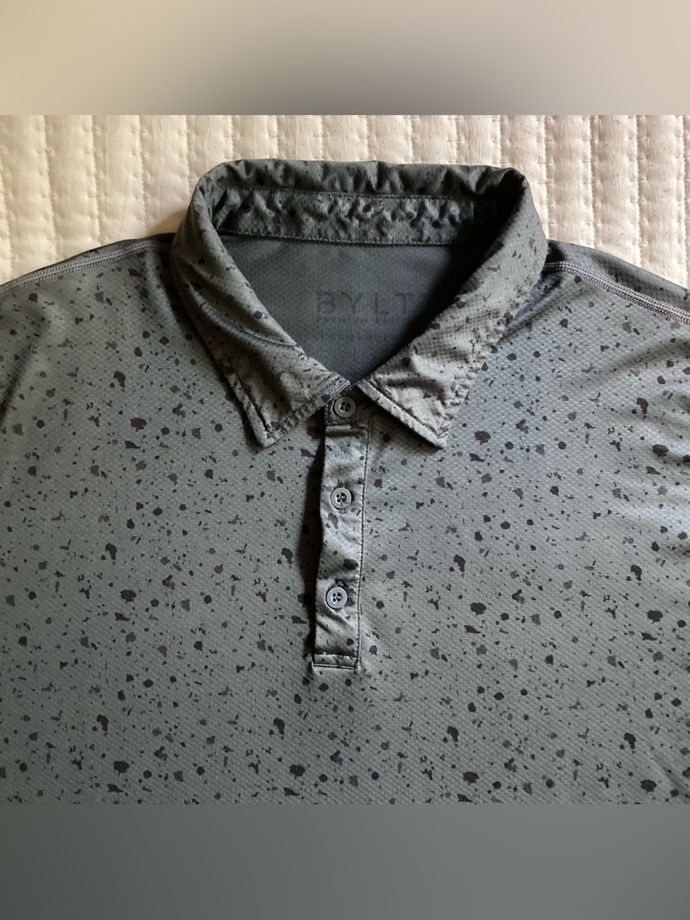 BYLT Drop Cut Performance Golf Polo Shirt Men’s Large Gray Black Splatter